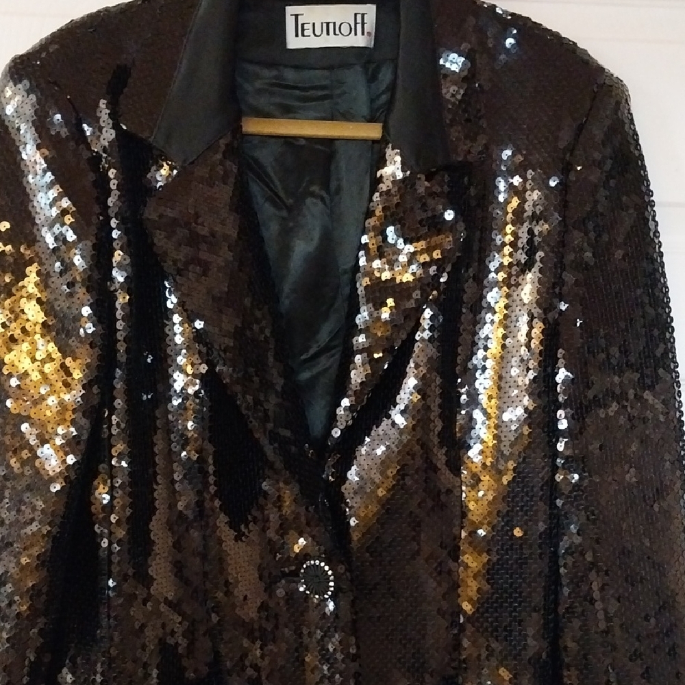 Black Vintage Sequin Women's Jacket Size Medium